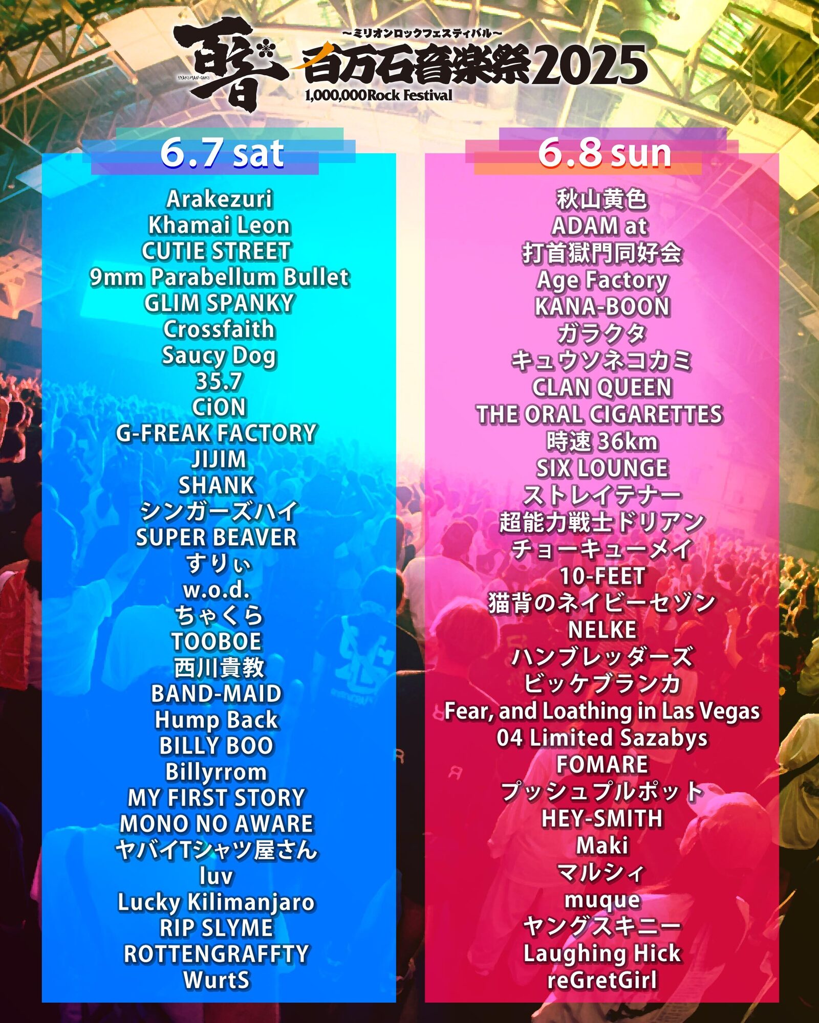 百万石音楽祭2025～ミリオンロックフェスティバル～ 日割り解禁